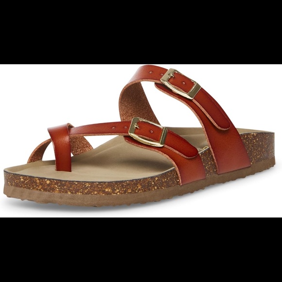 Madden Girl Brown Double Strap Buckle Cork Footbed Sandals Size 9 New - Picture 7 of 7